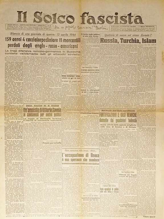 RSI Reggio Emilia - Il Solco Fascista N.86 - 1944 Russia, Turchia, Islam