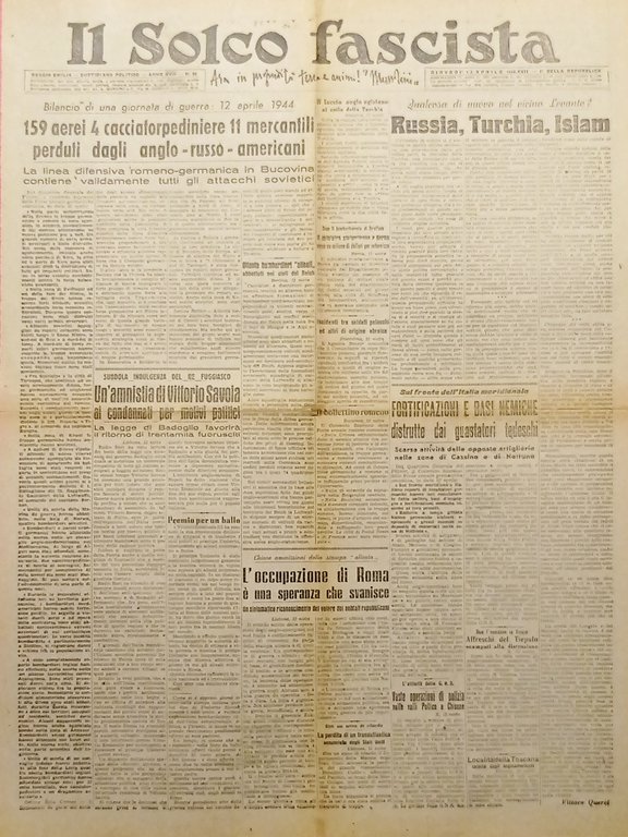 RSI Reggio Emilia - Il Solco Fascista N. 86 - Russia, Turchia, Islam - 1944