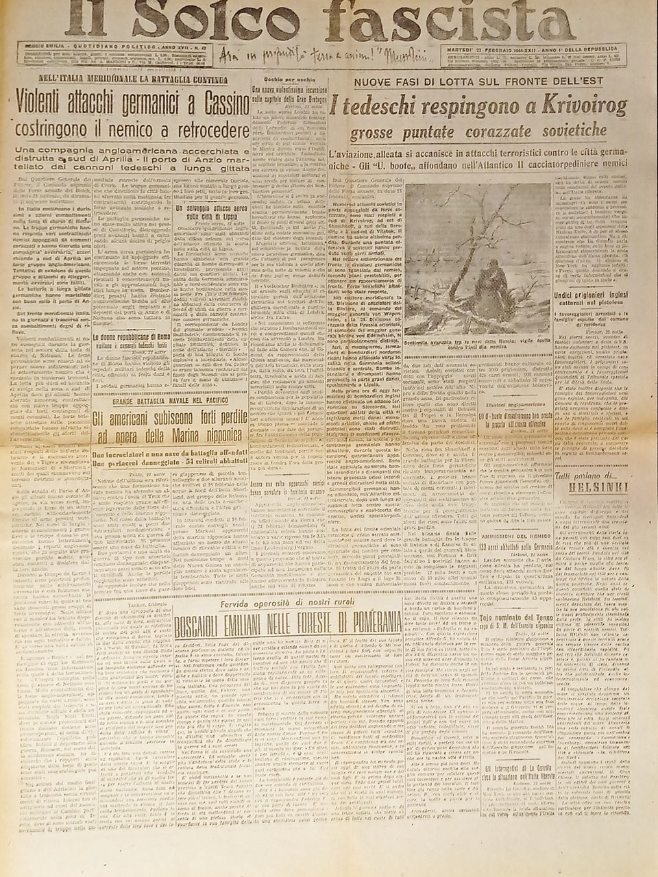 RSI Reggio Emilia Il Solco Fascista N. 42 1944 Tedeschi …