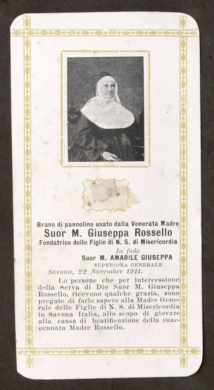 Santino di Suor M. Giuseppina Rossello fondatrice Figlie N.S. Misericordia …