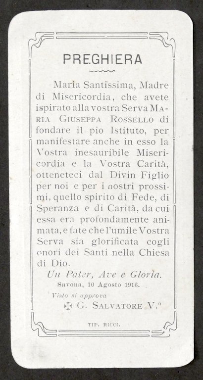 Santino di Suor M. Giuseppina Rossello fondatrice Figlie N.S. Misericordia …