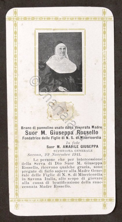 Santino di Suor M. Giuseppina Rossello fondatrice Figlie N.S. Misericordia …