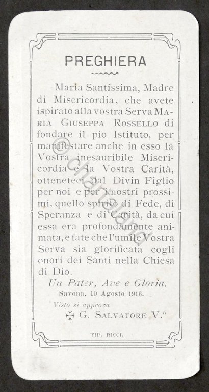 Santino di Suor M. Giuseppina Rossello fondatrice Figlie N.S. Misericordia …