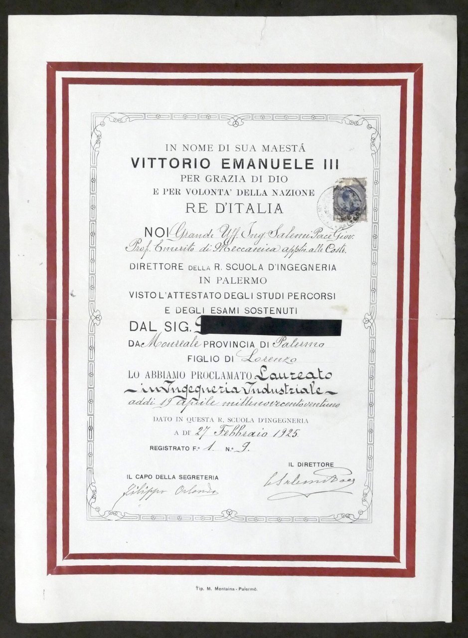 Scuola d'Ingegneria di Palermo - Diploma di Laurea Ingegneria Industriale …