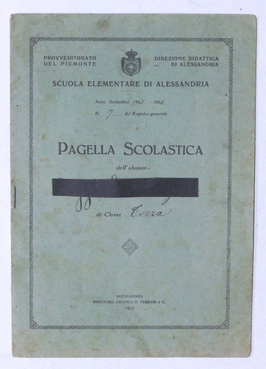 Scuola Elementare di Alessandria - Pagella Classe Terza - Anno …