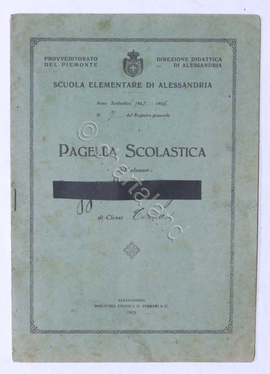 Scuola Elementare di Alessandria - Pagella Classe Terza - Anno …