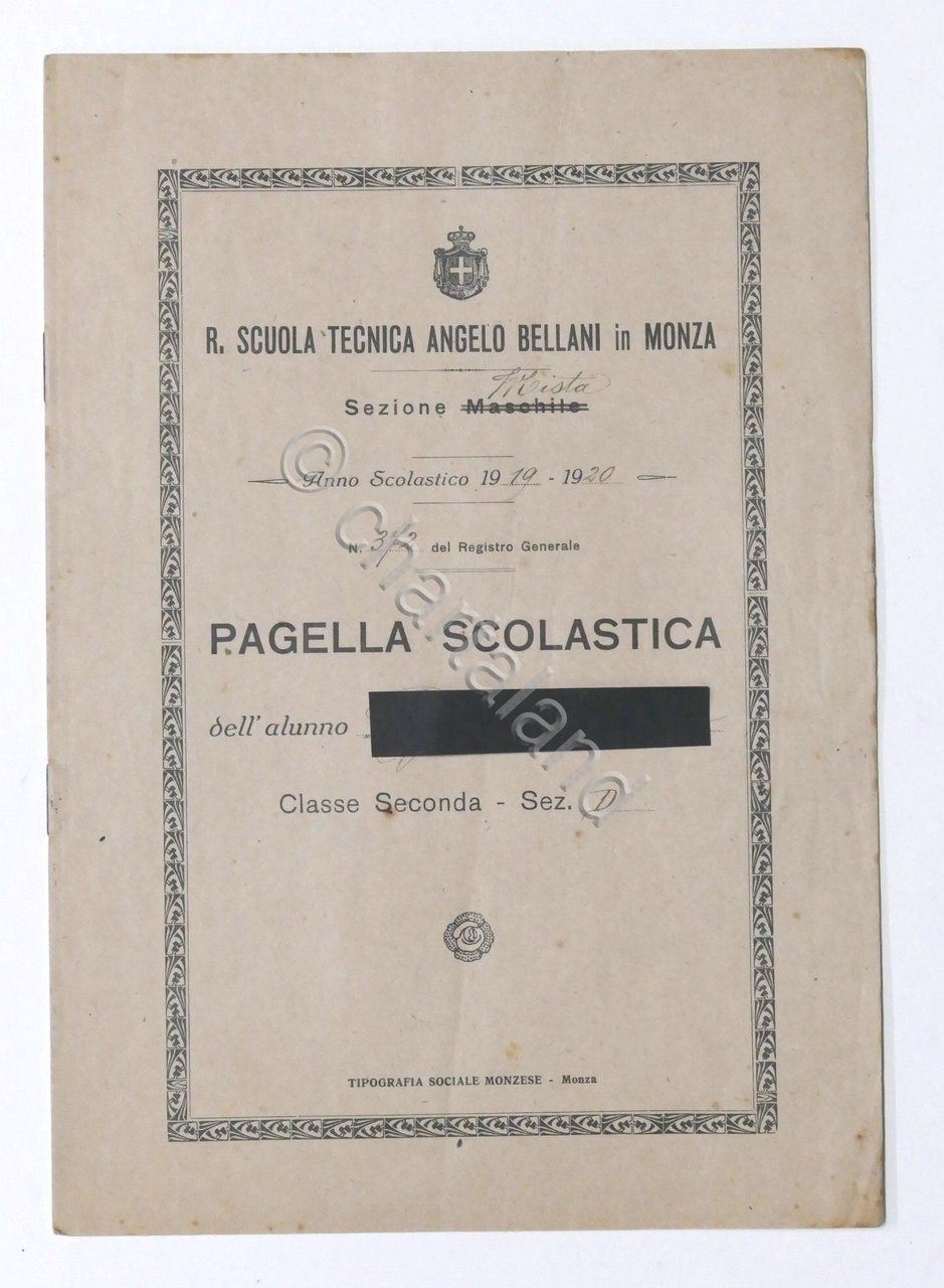 Scuola Tecnica Bellani in Monza - Pagella Classe 2^ - … | Immagine principale
