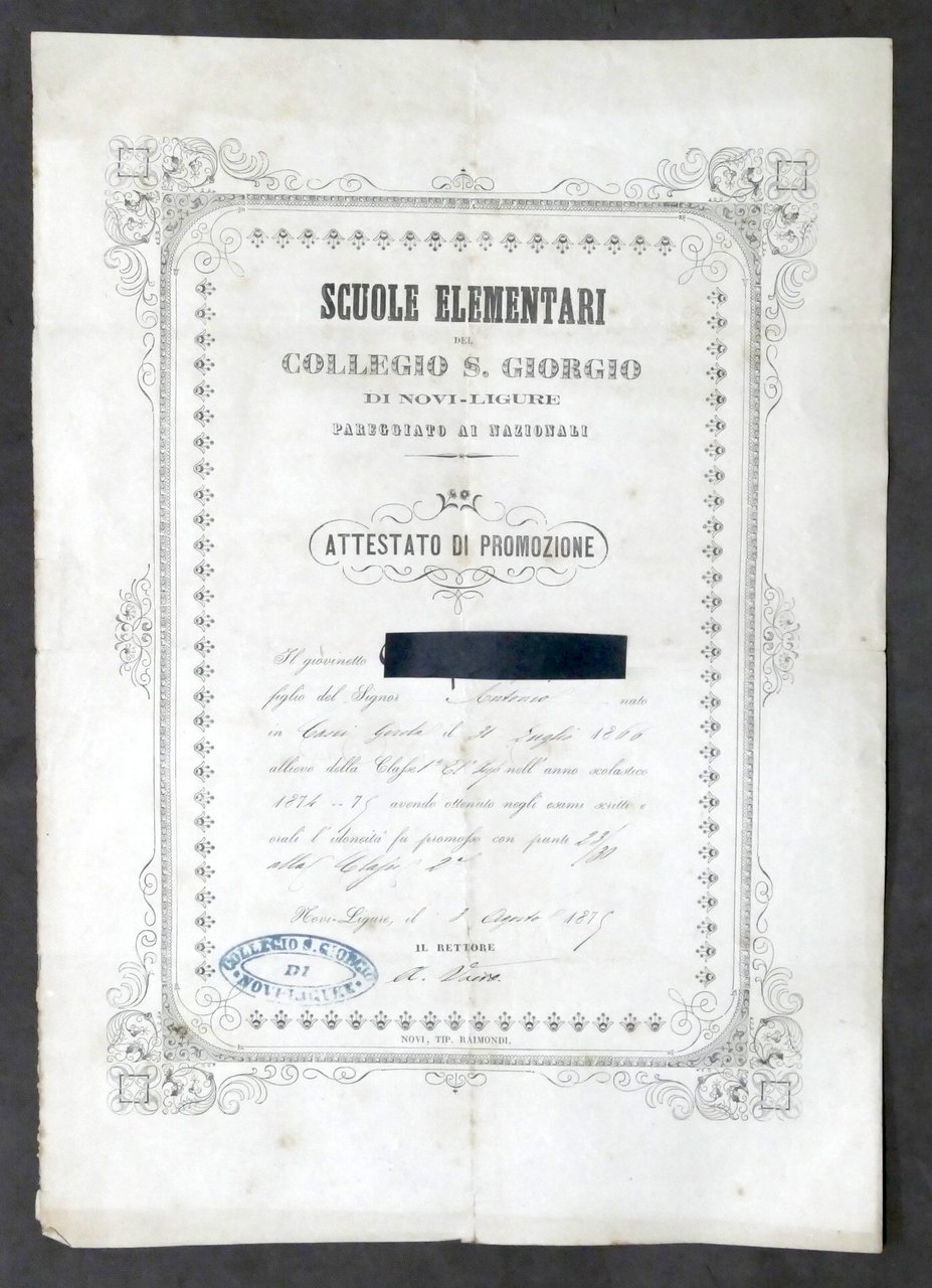 Scuole Elementari Collegio S. Giorgio Novi Ligure Attestato di Promozione …
