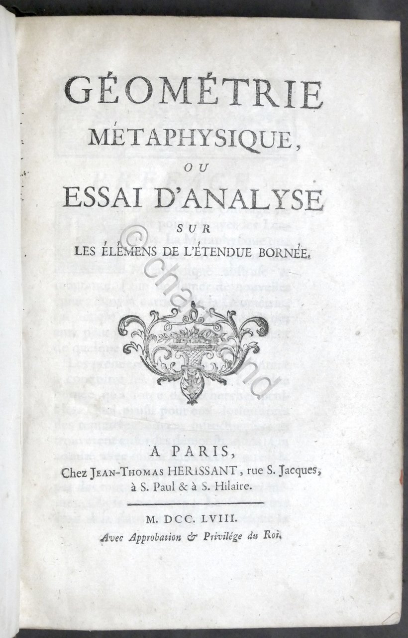 Settecentina - Geometrie metaphysique ou essai d'analyse - 1^ ed. …