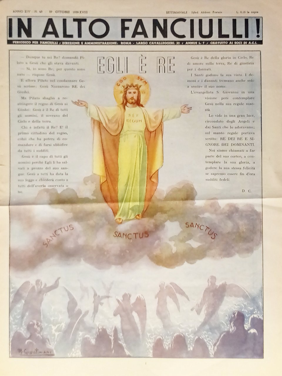 Settimanale - In Alto Fanciulli! n. 43 - 1939 Egli … | Immagine principale