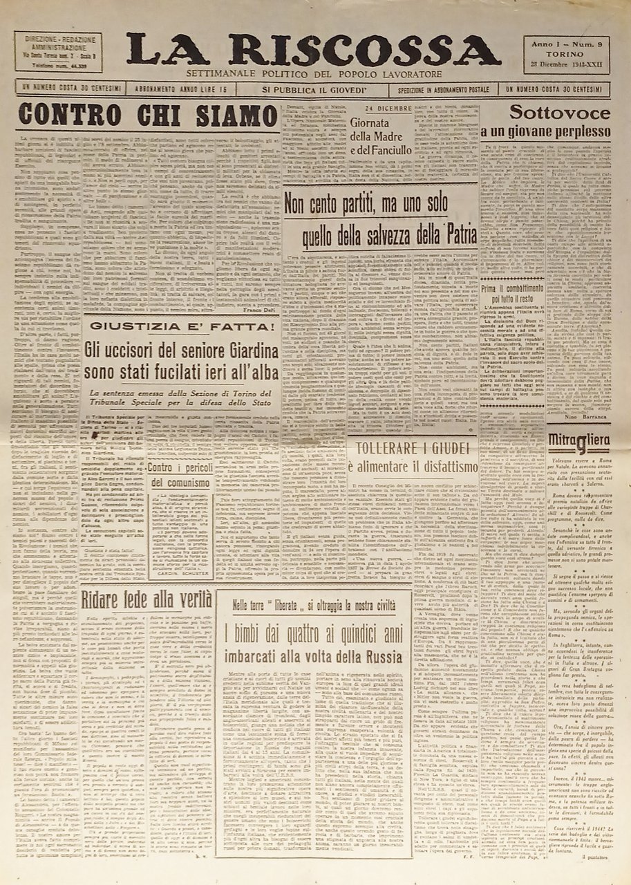 Settimanale RSI - La Riscossa N. 9 - 1943 Contro … | Immagine principale