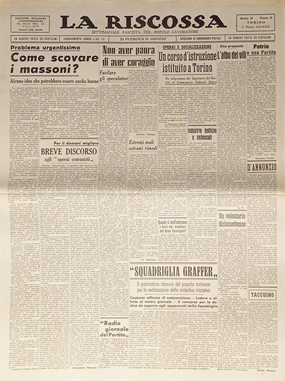 Settimanale RSI - La Riscossa N. 9 - 1944 Come … | Immagine principale