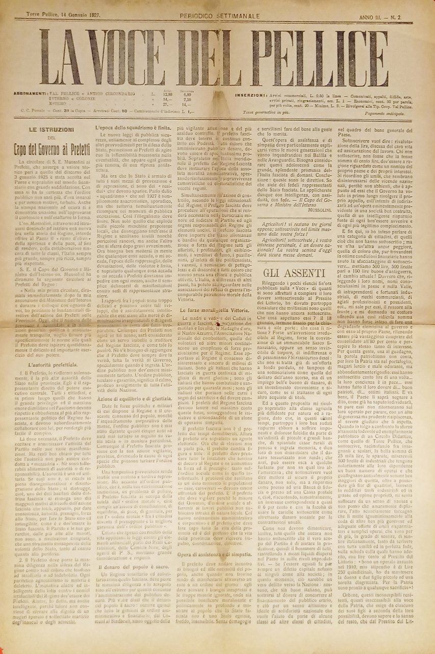 Settimanale - La Voce del Pellice N. 2 - 1927 … | Immagine principale