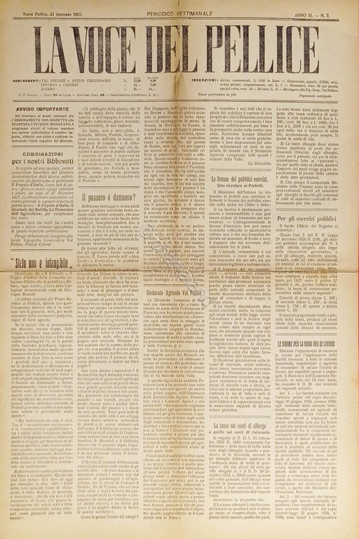 Settimanale - La Voce del Pellice N. 3 - 1927 … | Immagine Gallery 2