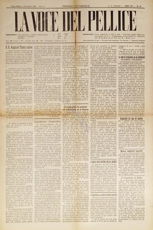 Settimanale - La Voce del Pellice N. 49 - 1931 … | Immagine Gallery 2