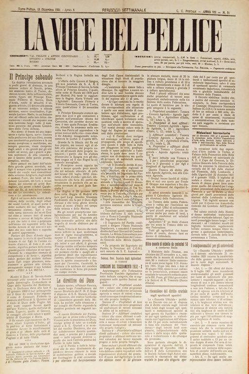 Settimanale - La Voce del Pellice N. 51 - 1931 … | Immagine Gallery 2