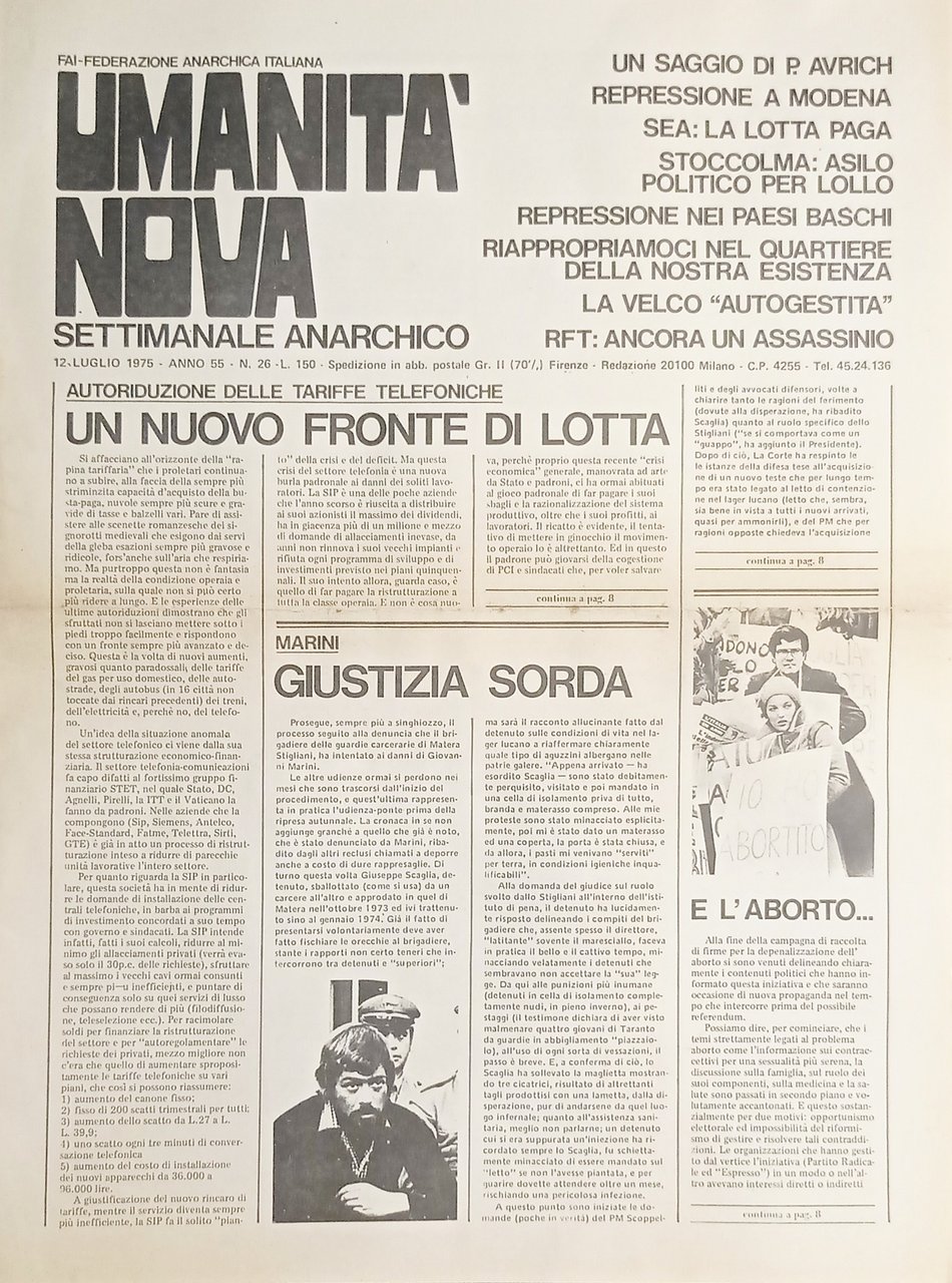 Settimanale Anarchico - Umanità Nova N. 26 - Un nuovo …