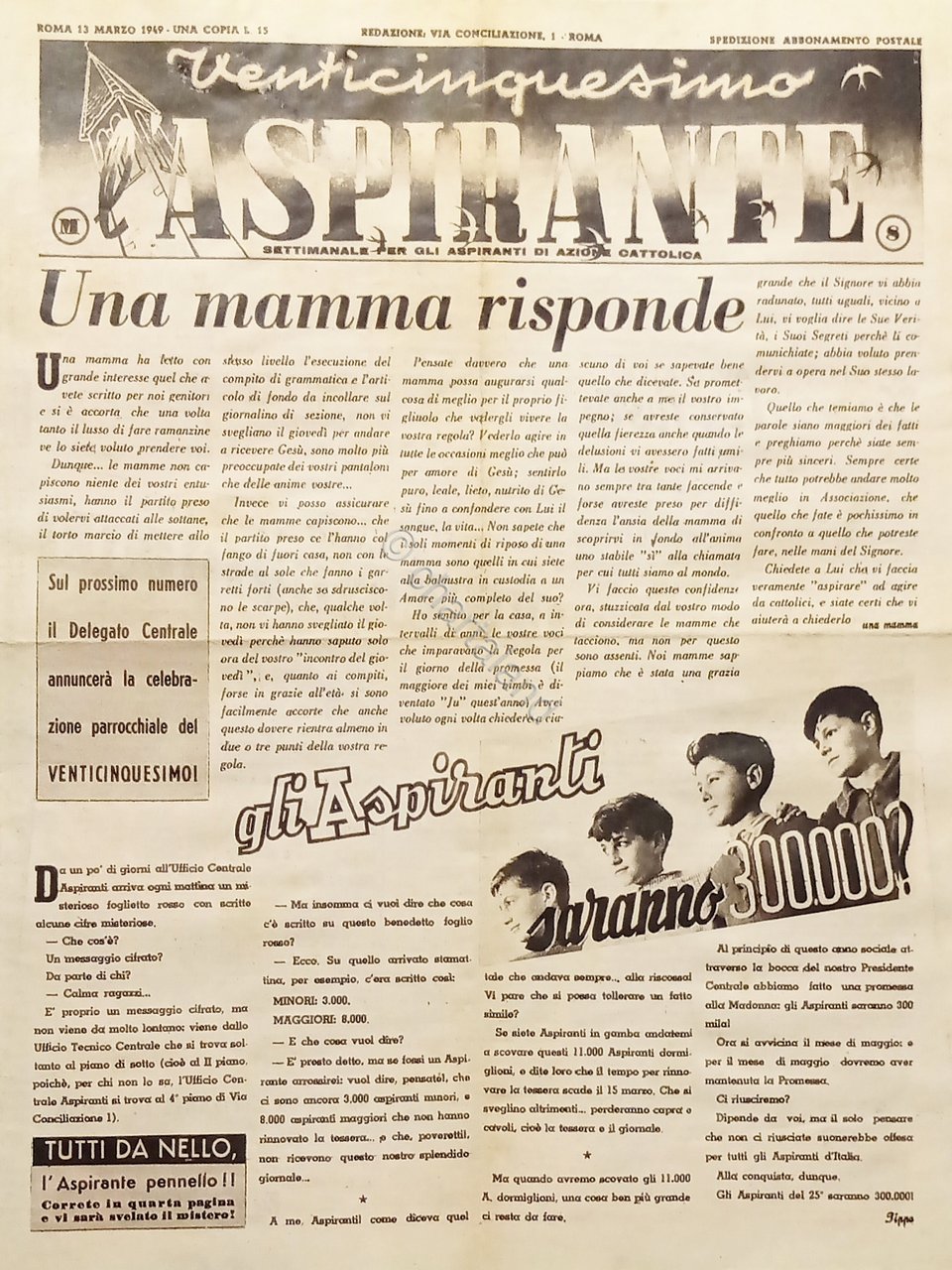 Settimanale Azione Cattolica - Venticinquesimo L'Aspirante - 13 Marzo 1949