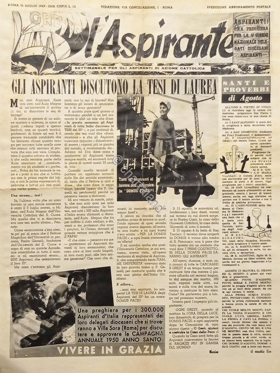 Settimanale Azione Cattolica - Venticinquesimo L'Aspirante - 24 Luglio 1949