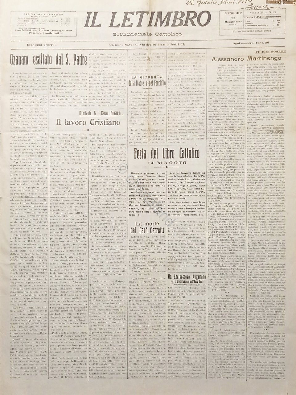 Settimanale Cattolico Savona - Il Letimbro N. 19 Festa del …