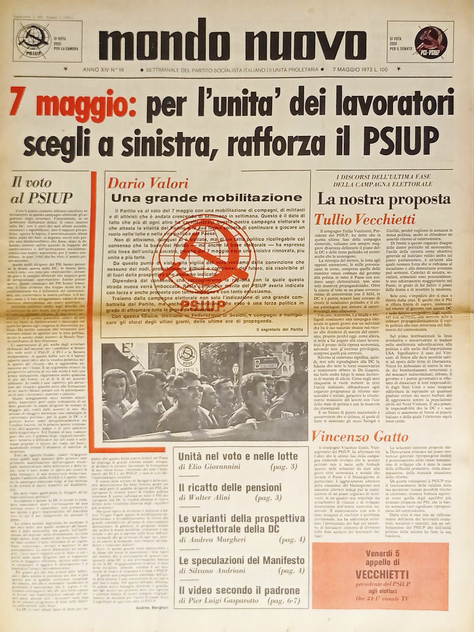 Settimanale del P.S.I.U.P. - Mondo Nuovo n. 19 - 1972 …