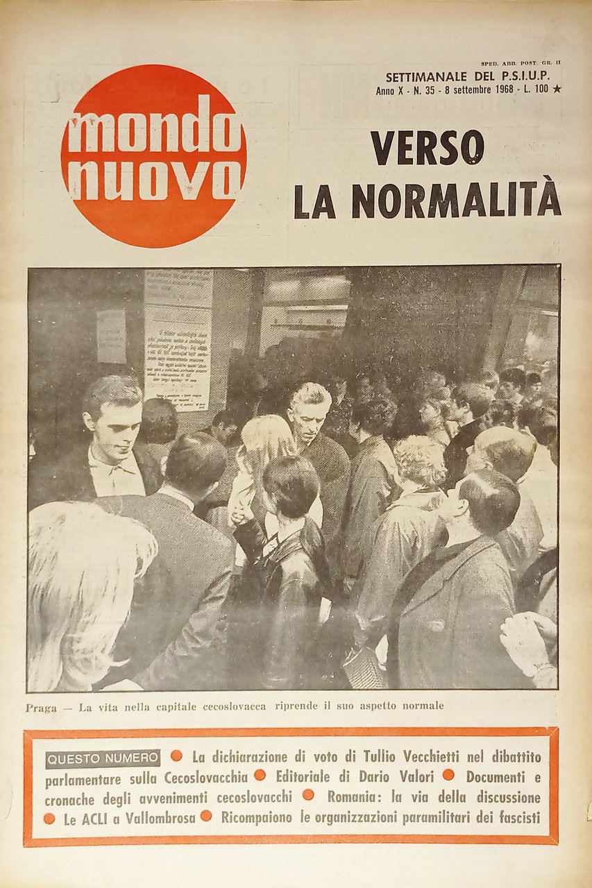 Settimanale del P.S.I.U.P. - Mondo Nuovo n. 35 - 1968 …