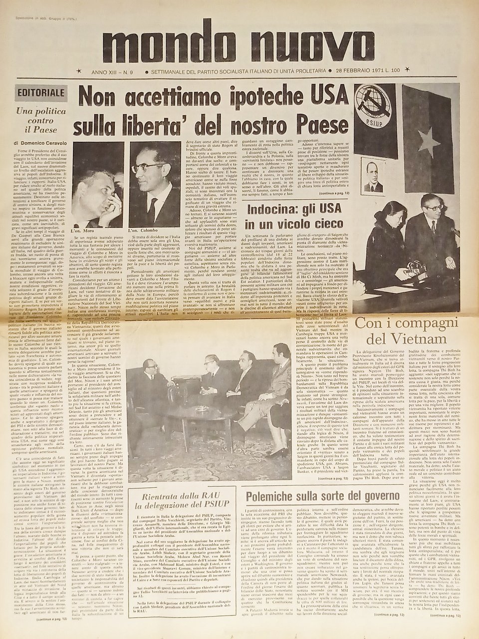 Settimanale del P.S.I.U.P. - Mondo Nuovo n. 9 - 1971 …