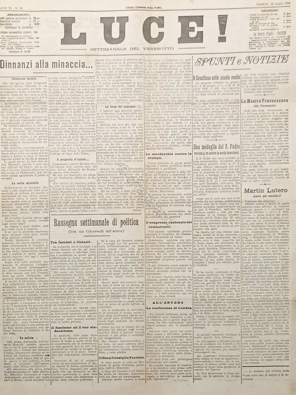 Settimanale del Varesotto - Luce! N. 30 Martin Lutero morto …