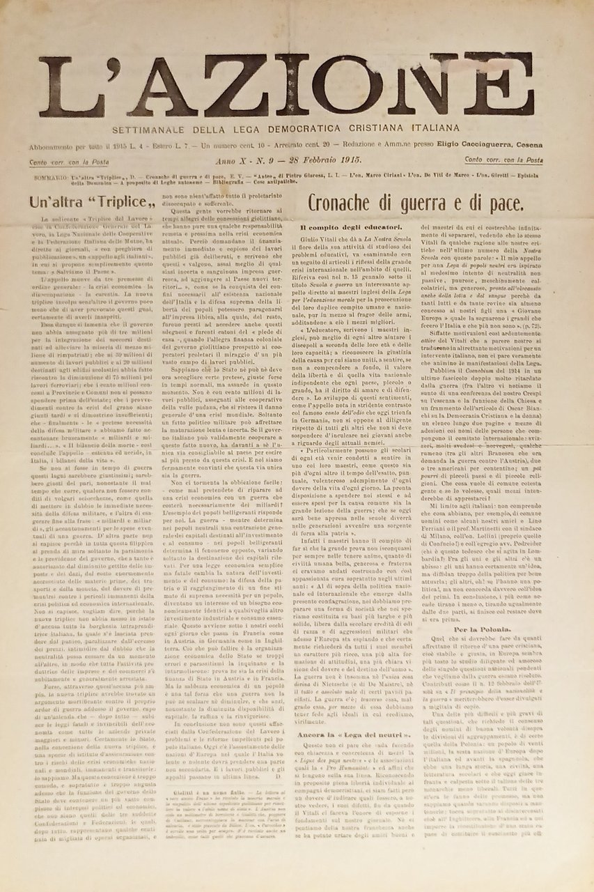 Settimanale della Lega Democratica Cristiana - L'Azione N. 9 - … | Immagine principale