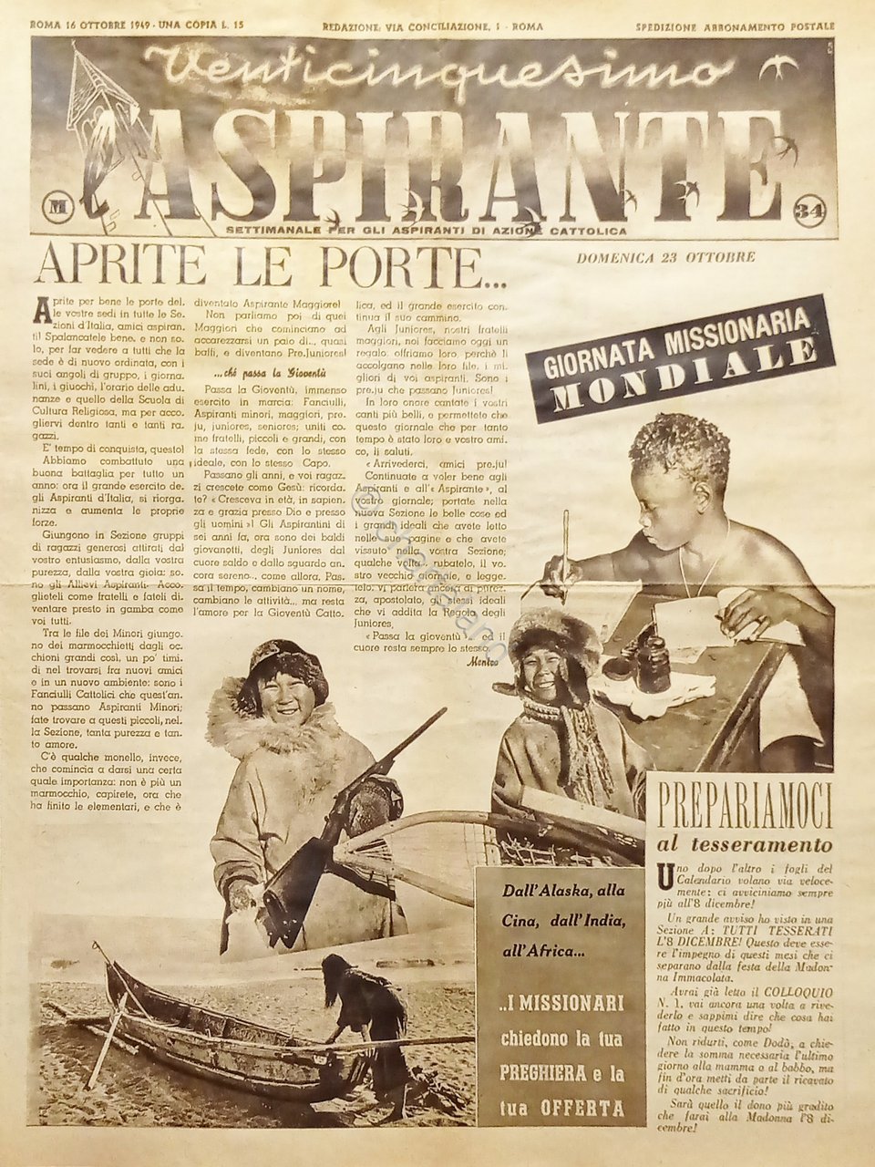 Settimanale di Azione Cattolica - Venticinquesimo L'Aspirante - 16 Ottobre …