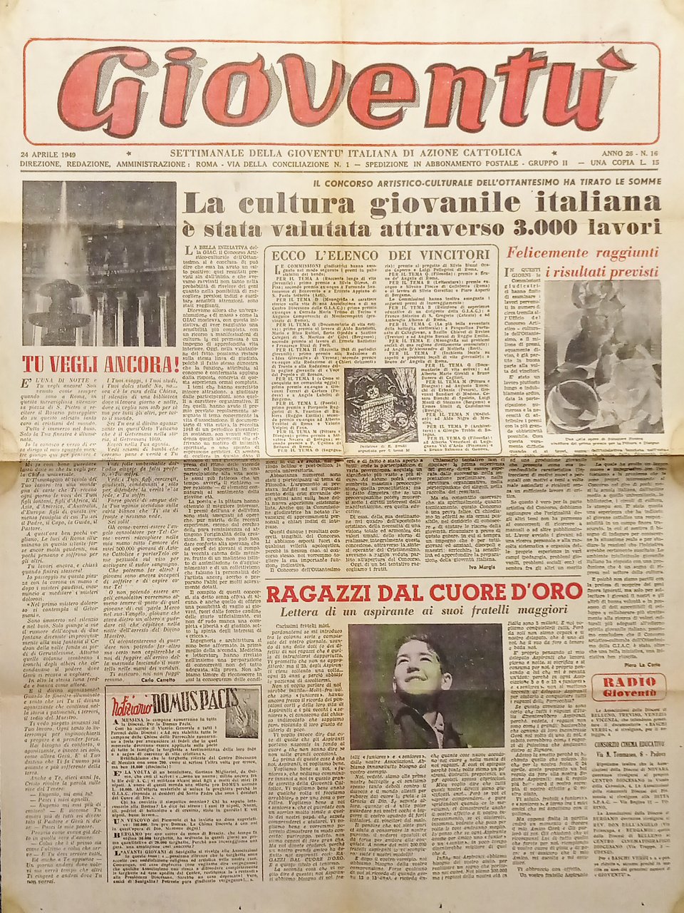 Settimanale Gioventù Italiana di Azione Cattolica - Gioventù N. 16 …