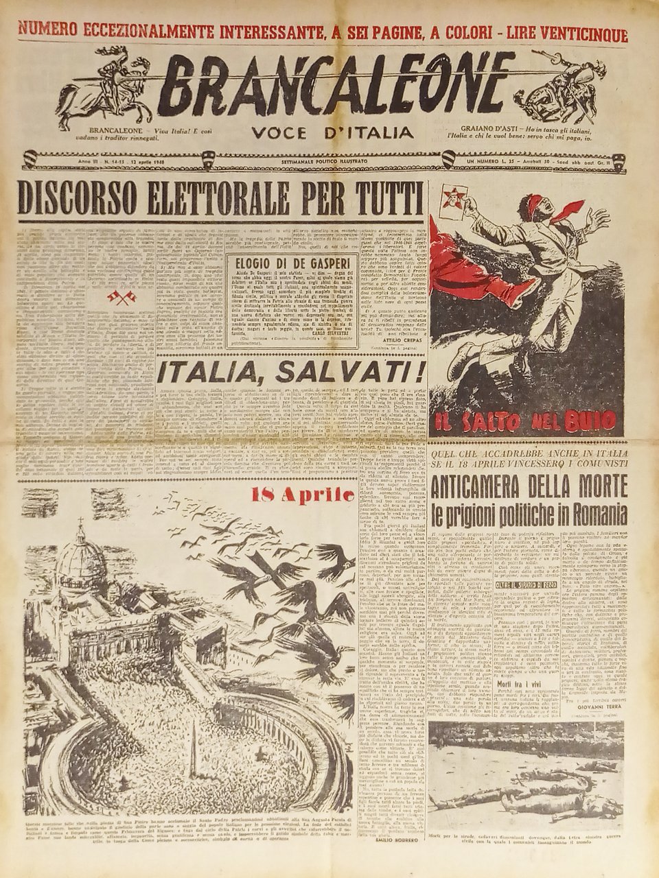 Settimanale Politico - Brancaleone N. 14-15 - 1948 Discorso Elettorale … | Immagine principale