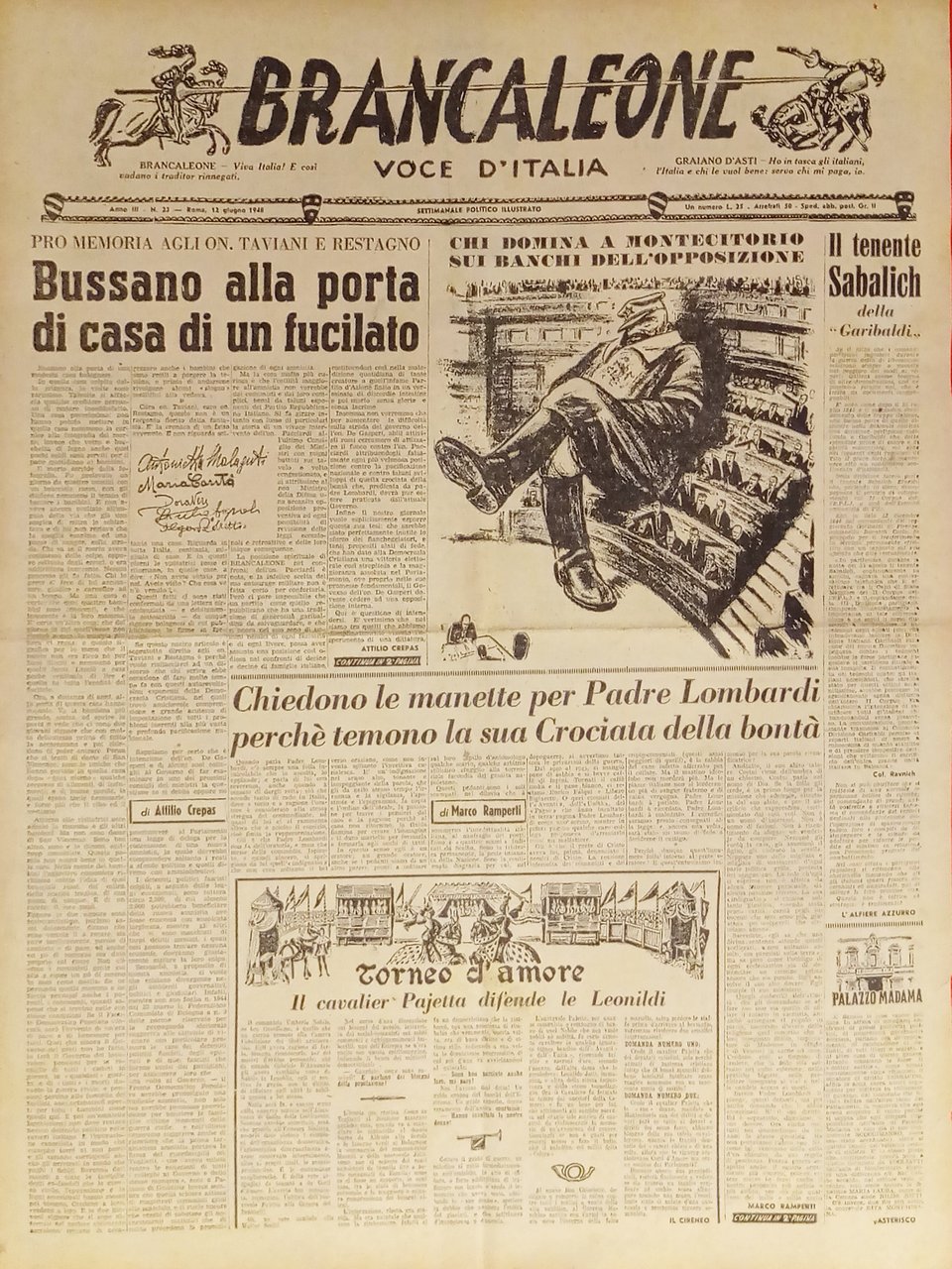 Settimanale Politico - Brancaleone N. 23 - 1948 Il Tenente … | Immagine principale