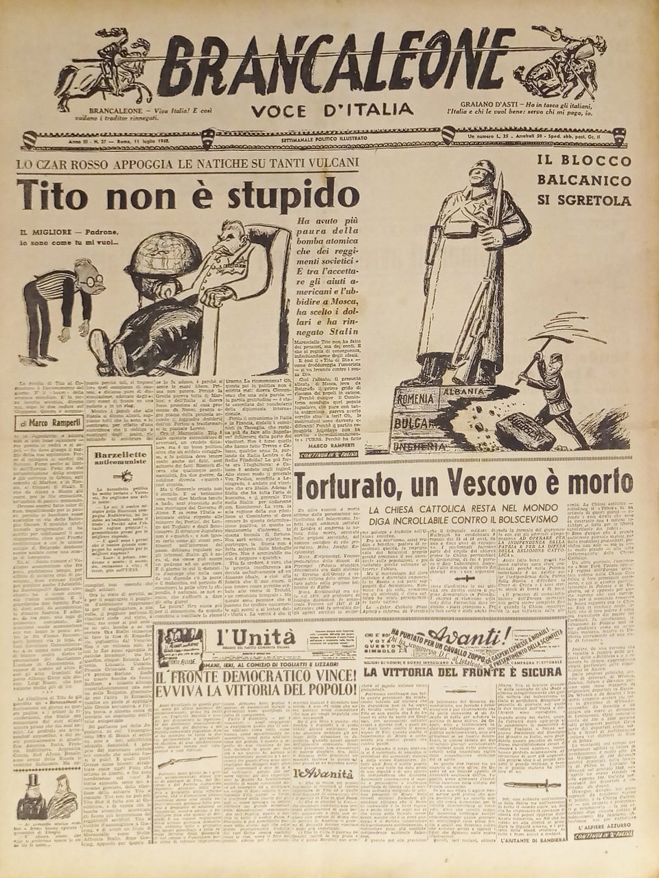 Settimanale Politico - Brancaleone N. 27 - 1948 Tito non …