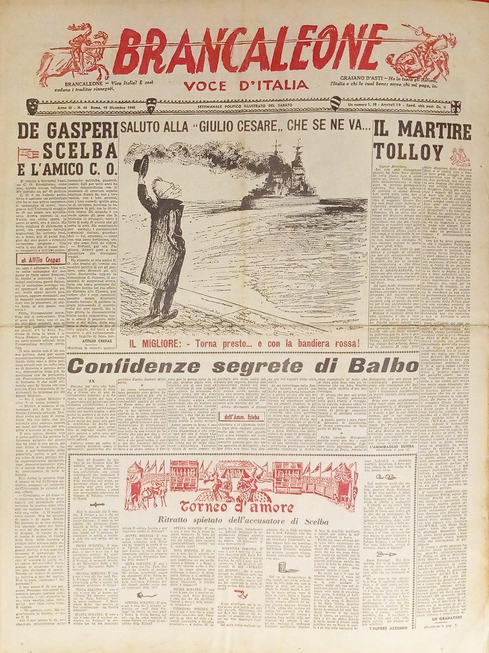 Settimanale Politico - Brancaleone N. 46 - 1948 De Gasperi … | Immagine principale