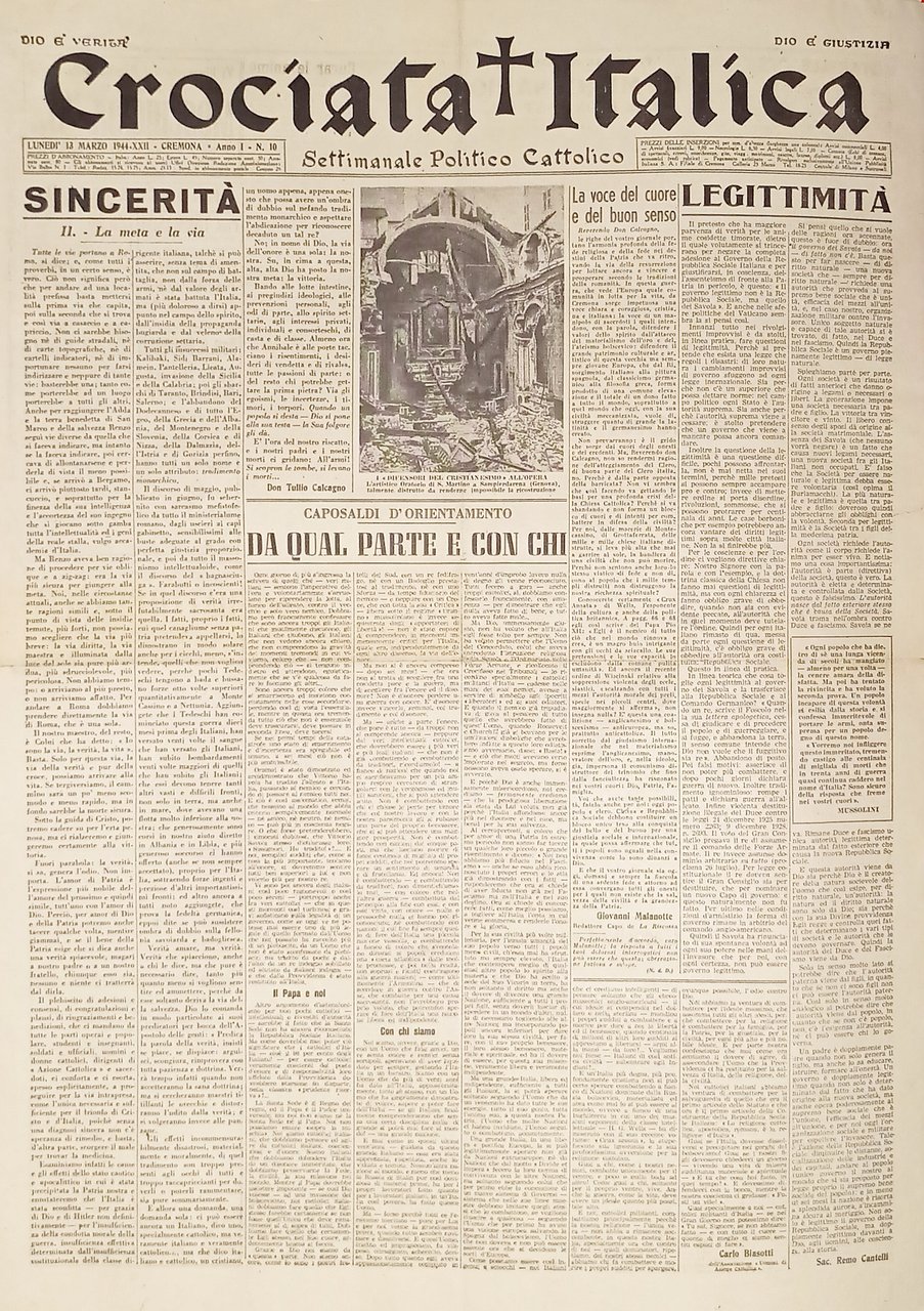 Settimanale Politico Cattolico - Crociata Italica N. 10 - 1944 …