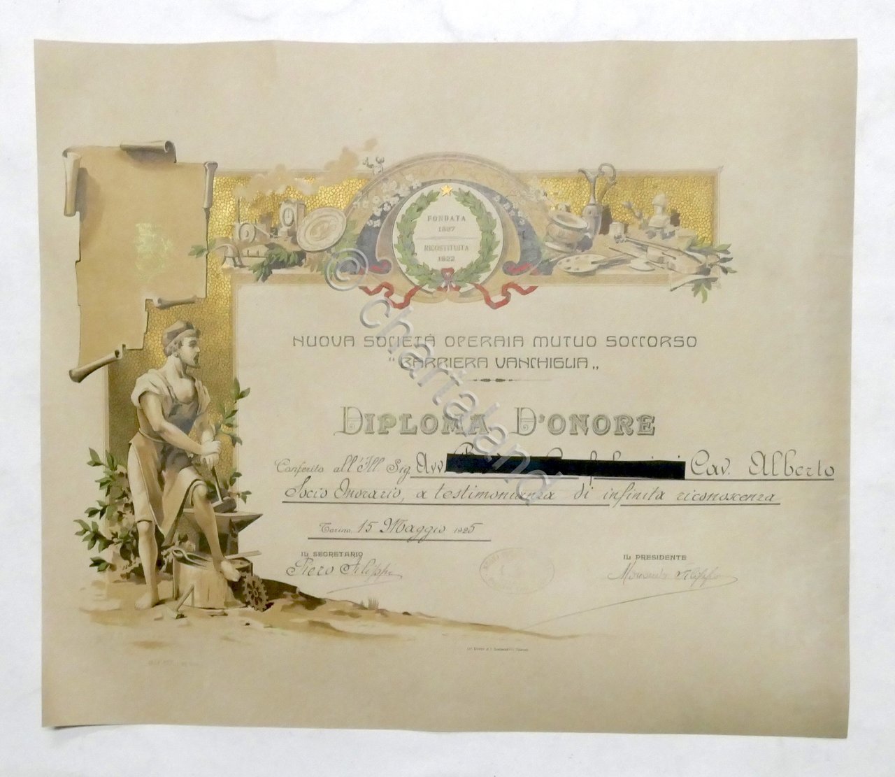 Soc. Operaia Mutuo Soccorso Barriera Vanchiglia - Diploma d'Onore - … | Immagine principale