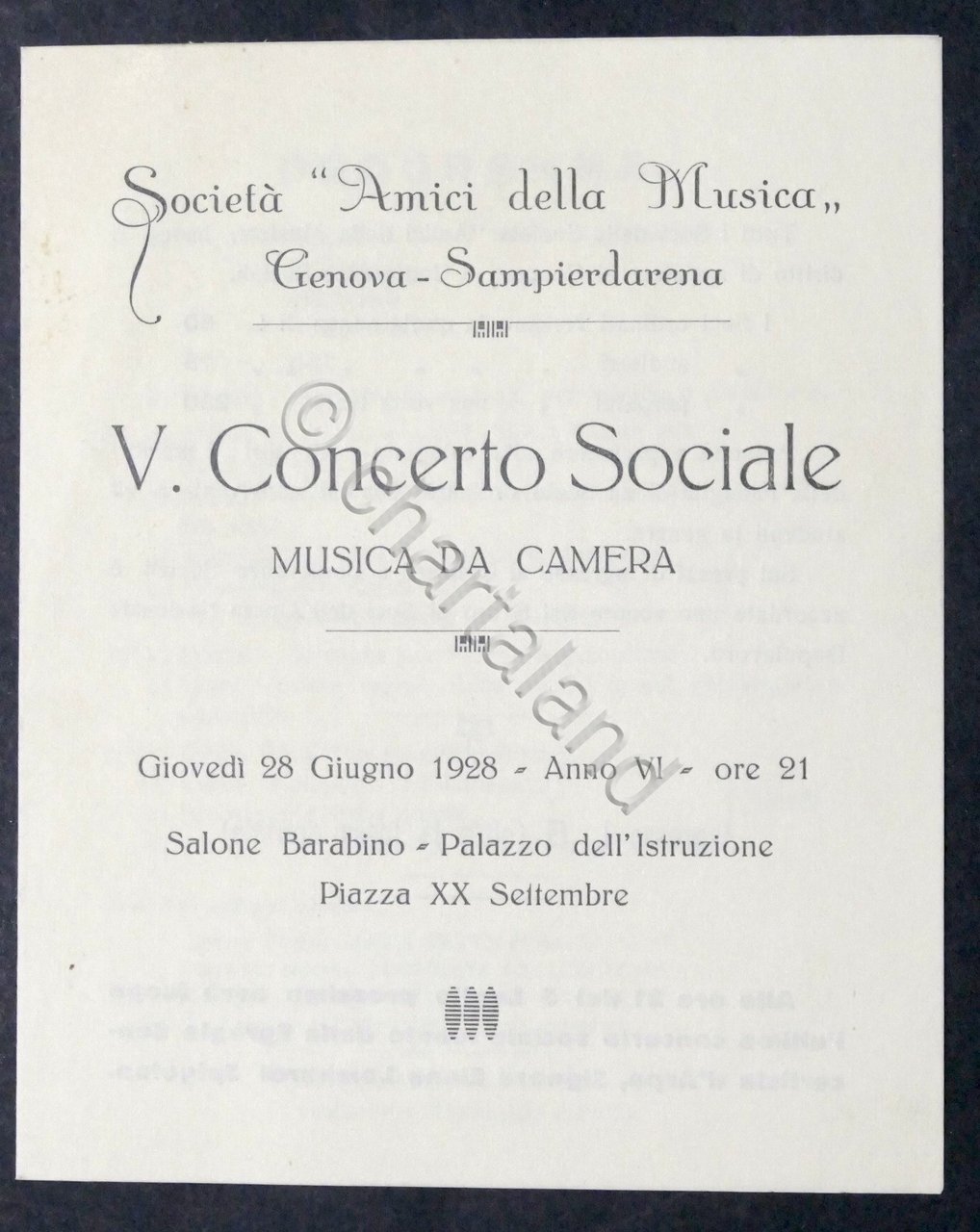 Società Amici della Musica - Genova - V° Concerto Sociale …