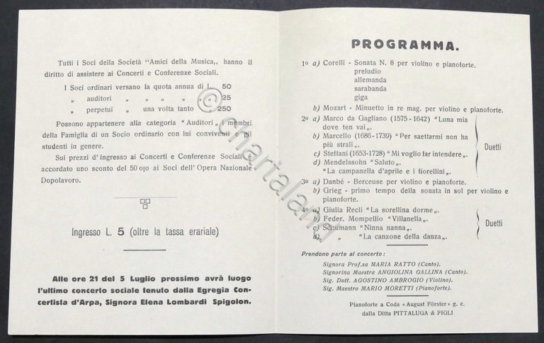 Società Amici della Musica - Genova - V° Concerto Sociale …