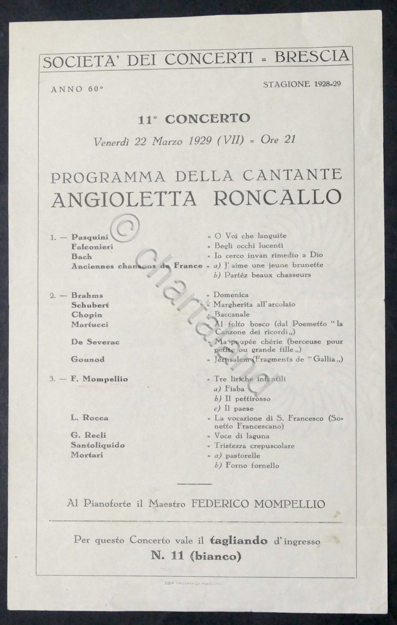 Società Concerti Brascia - Programma della cantante Angioletta Roncallo - …
