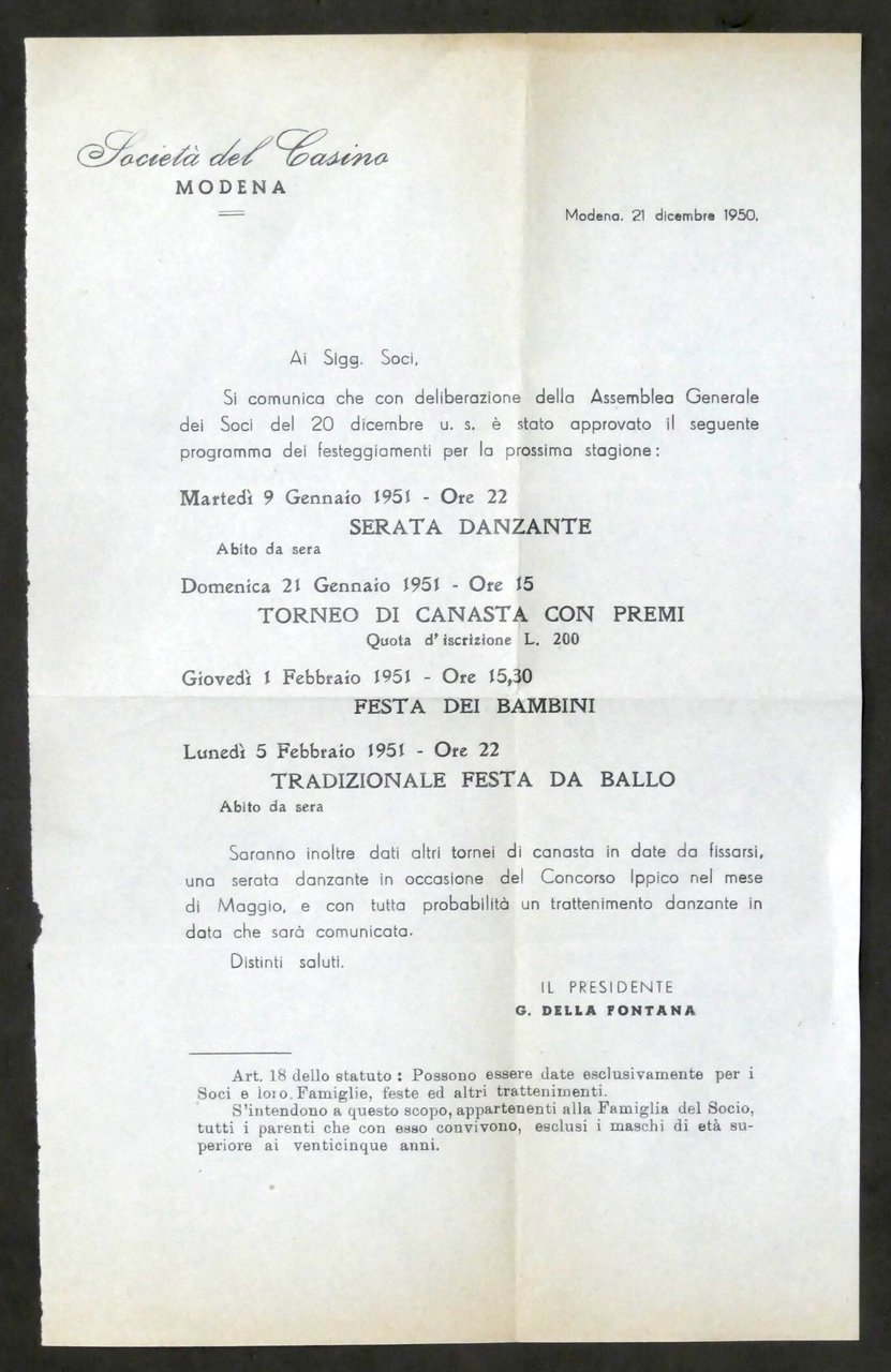 Società del Casinò Modena - Programma festeggiamenti - Gennaio Febbraio …
