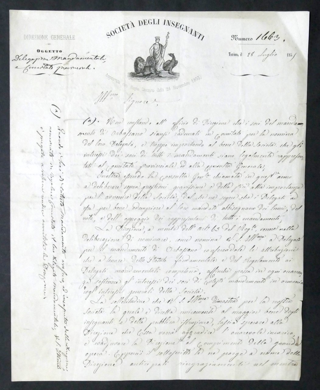 Società Insegnanti - Torino - Lettera delegazione e comitato provinciale … | Immagine principale