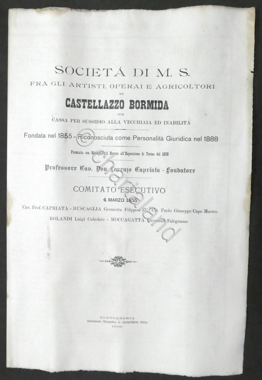 Società Mutuo Soccorso Castellazzo Bormida - Dimostrazione Finanziaria - 1900 | Immagine principale