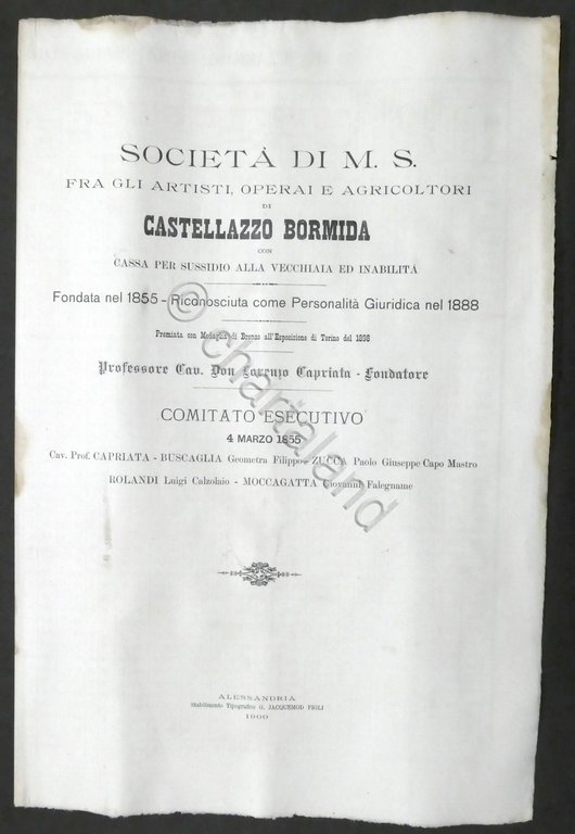 Società Mutuo Soccorso Castellazzo Bormida - Dimostrazione Finanziaria - 1900 | Immagine Gallery 1