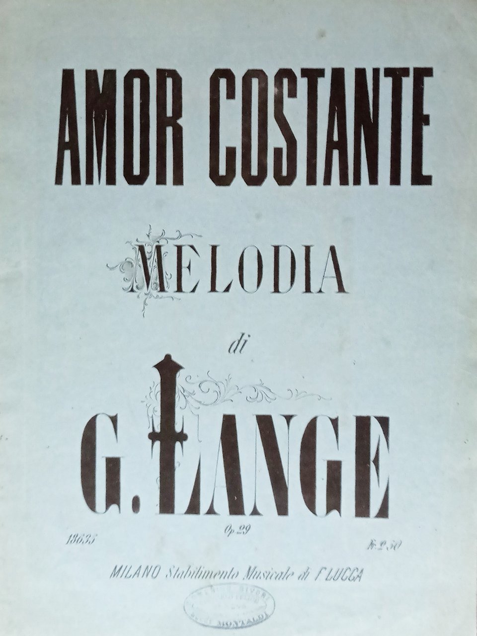 Spartiti - Amor Costante - Melodia di G. Lange per … | Immagine principale