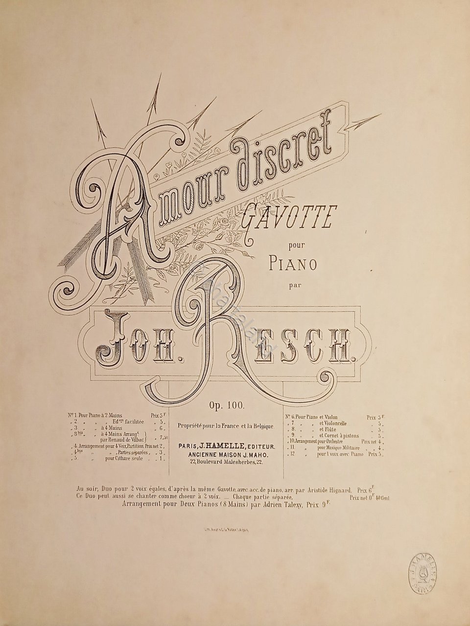 Spartiti - Amour Discret - Gavotte pour Piano par Johann …