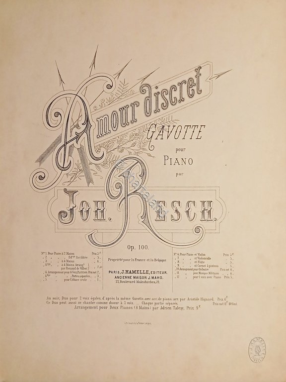 Spartiti - Amour Discret - Gavotte pour Piano par Johann …