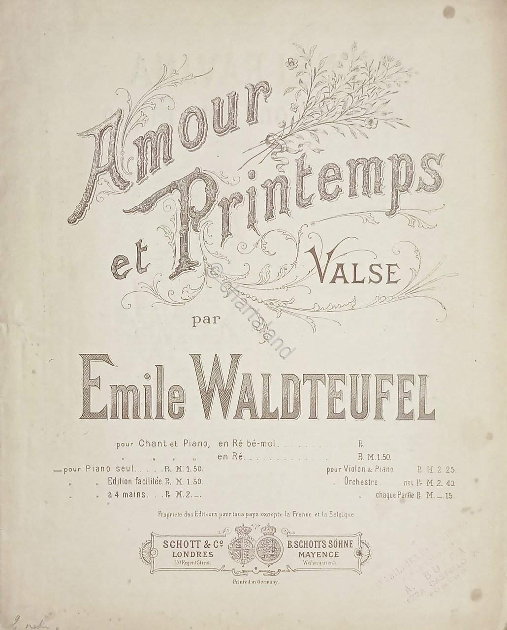 Spartiti - Amour et Printemps - Valse par Emile Waldteufel …