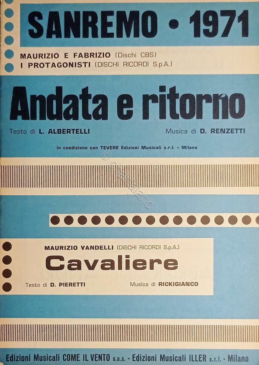 Spartiti - Andata e ritorno - Cavaliere - Sanremo 1971
