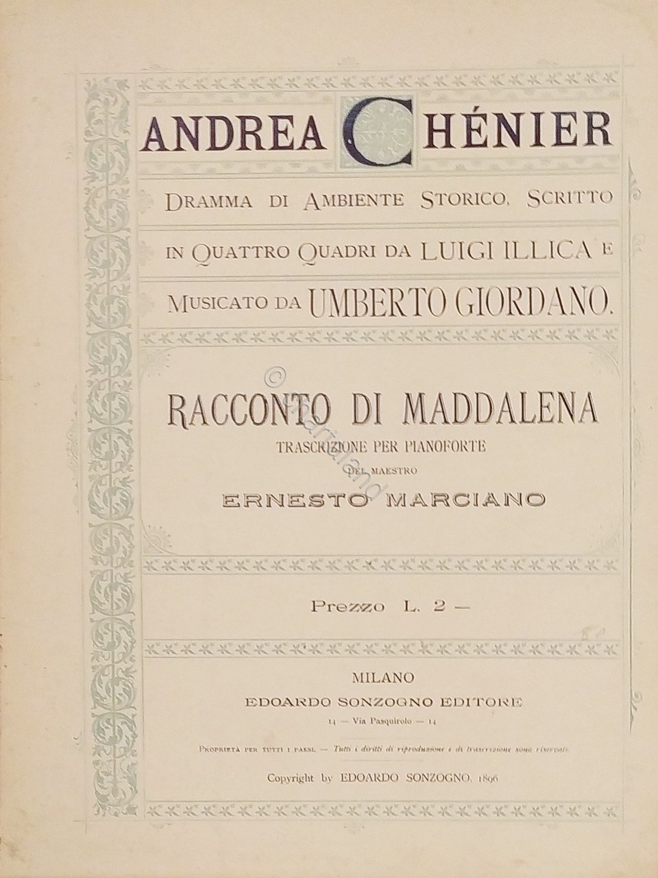 Spartiti - Andrea Chenier - Racconto di Maddalena per Piano …